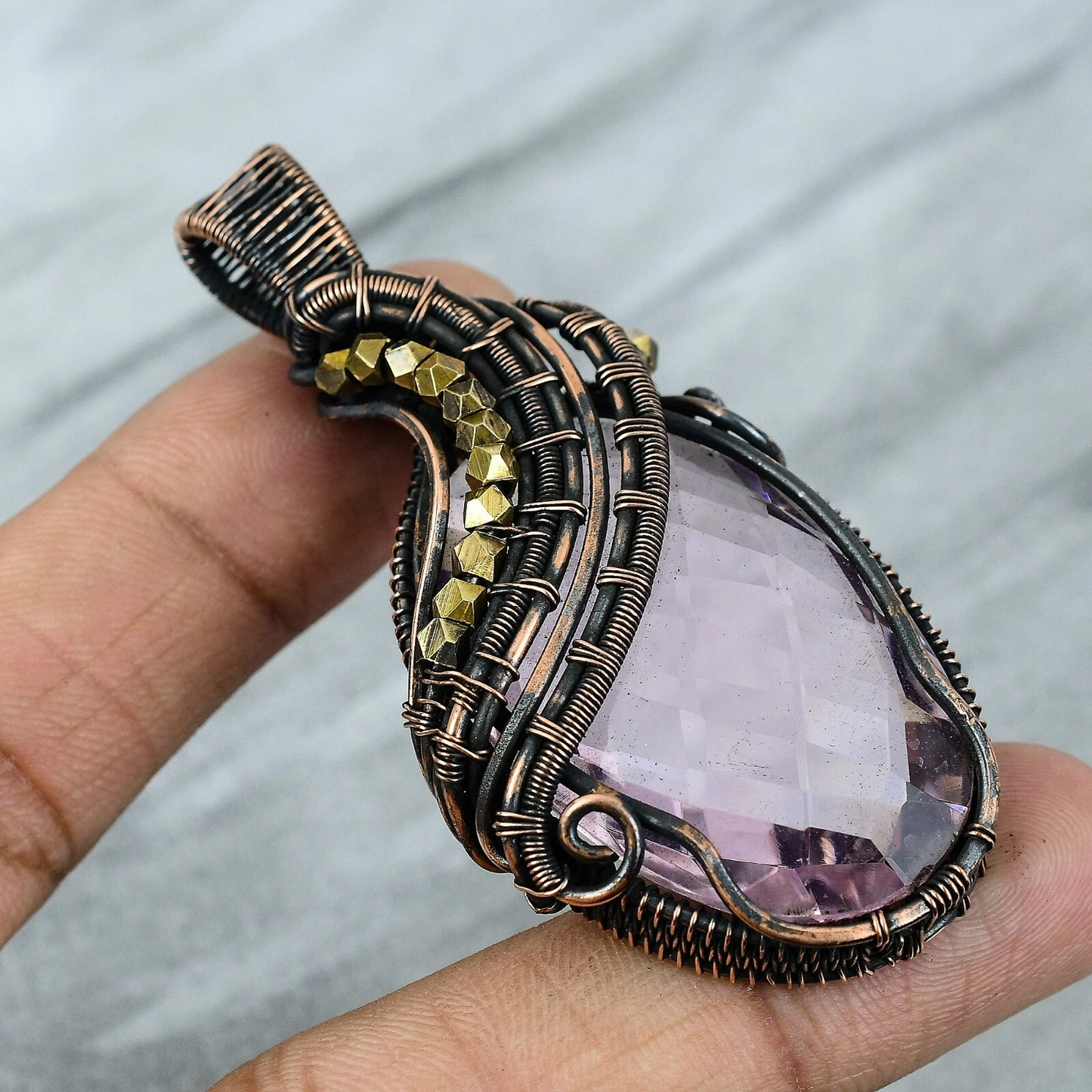Wire Wrapped Necklace With Pink Kunzite Pendant