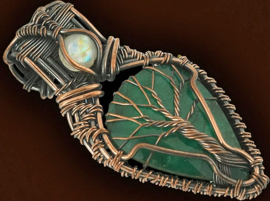 Wire Wrapped Necklace With Green Emerald Pendant