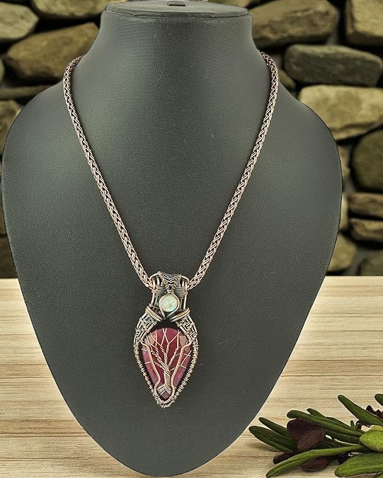 Wire Wrapped Necklace With Red Ruby Pendant