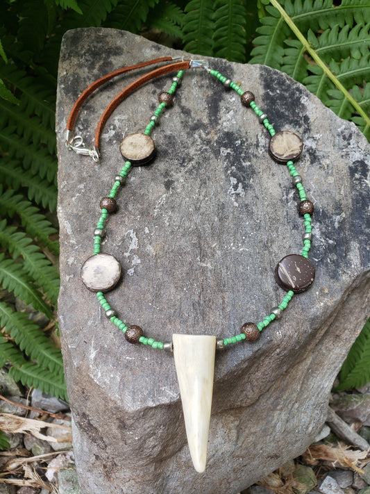 Beaded Antler Tine Necklace | Custom Tribal Rustic Jewelry | Deer Antler Tine | Jewelry Gift | Real Antler Tine Necklace | AG2