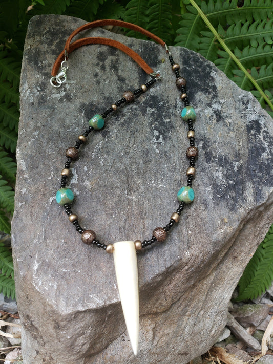 Beaded Antler Tine Necklace | Custom Tribal Rustic Jewelry | Deer Antler Tine | Jewelry Gift | Real Antler Tine Necklace | AB1