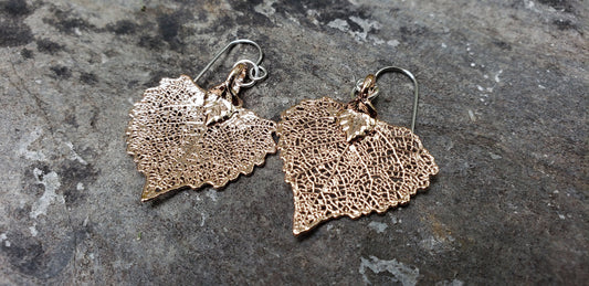 Real Leaf Rose Gold Earrings | Real Dipped Cottonwood Leaf | Bridesmaids Wedding Gifts | Mother Wife Anniversary | Real Leaf Jewelry |  RCEW