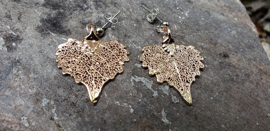 Real Leaf Rose Gold Earrings | Real Dipped Cottonwood Leaf | Bridesmaids Wedding Gifts | Mother Wife Anniversary | Real Leaf Jewelry | RCEP