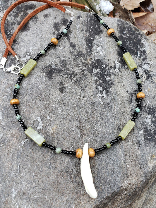 Authentic Coyote Tooth Necklace - Handmade Rustic Viking Artisan Crafted, Native Tribal Style Custom Jewelry, Leather or Chain Option | WCBN