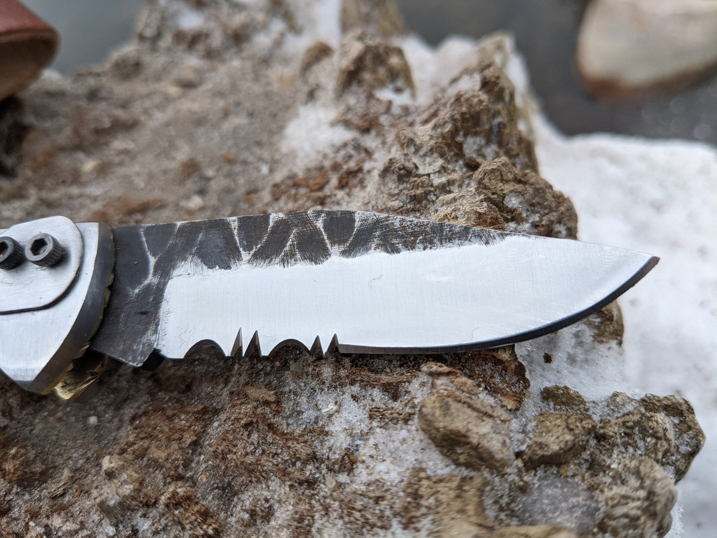 Engraved Pocket Knife | Ram Horn Knife | Pink Coral Knife | Personal Folding Engraving Gift | Hammered Ram Horn Knife | NR04-5