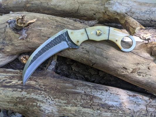 Buffalo Bone Karambit Knife | Custom Engraved Knife | Hunting Knife | Groomsman Gift | Outdoors Camping Knife | Father's Day Gift | NR07-1
