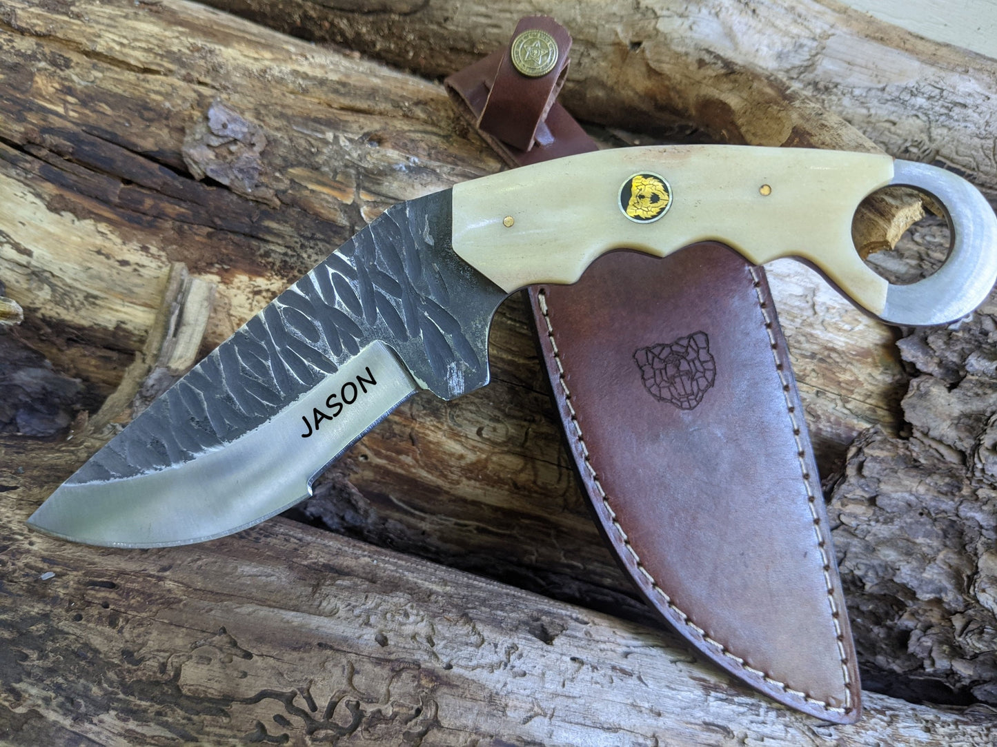 Buffalo Bone Handle Karambit Hunting Knife