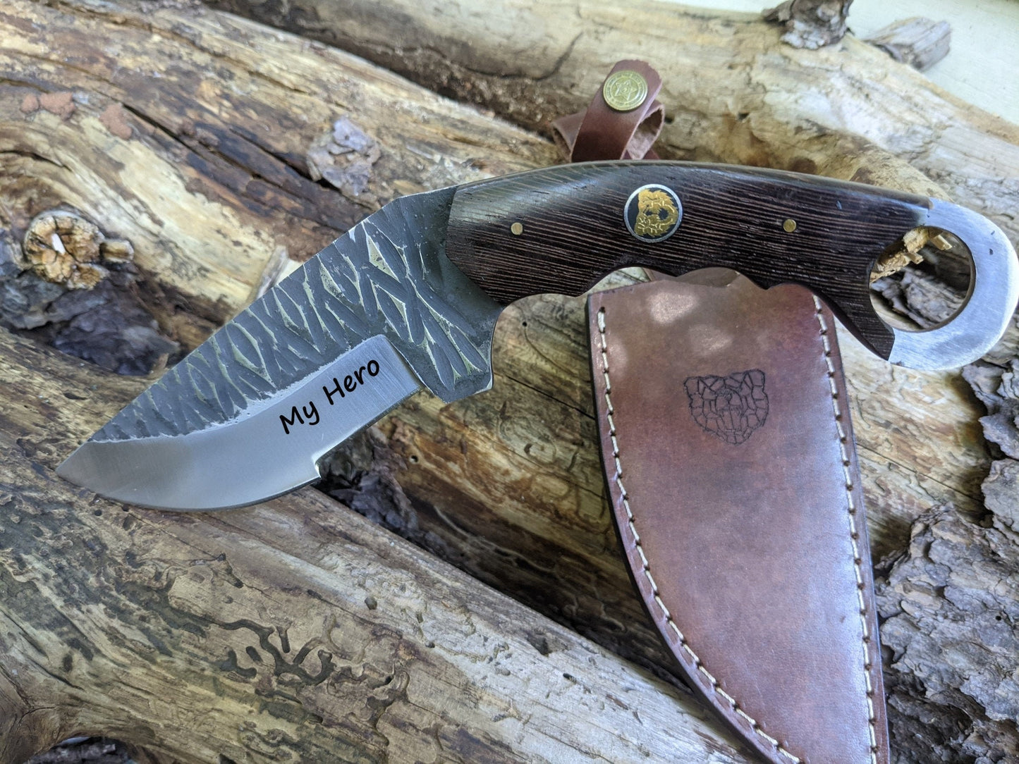 Custom Engraved Karambit | Hunting Knife | Wenge Wood Hammered Knife | Groomsman Gift | Outdoors Camping Knife | Father's Day Gift | NR04-3
