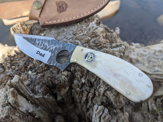 Buffalo Bone Hunting Knife | Custom Engraved Knife | Hammered Knife | Groomsman Gift | Outdoors Camping Knife | Father's Day Gift | NR05-1