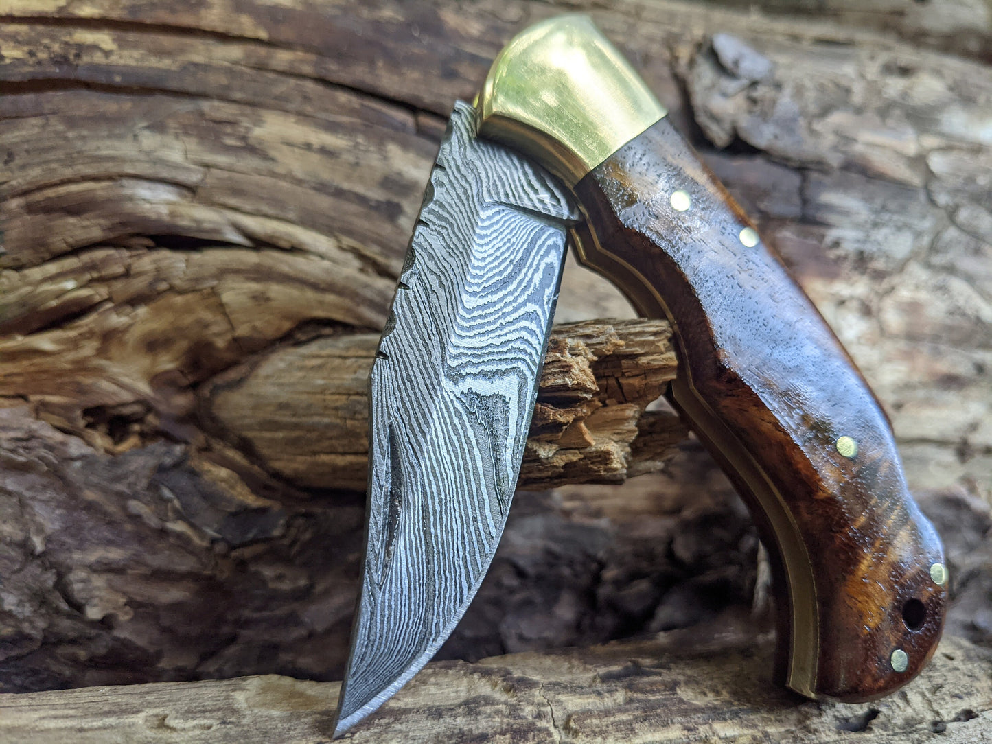 Damascus Folding Pocket Knife, Rose Wood Handle Knives, Groomsmen Anniversary Wedding Birthday Gift, Handmade Personalized Gift for Him NRW4