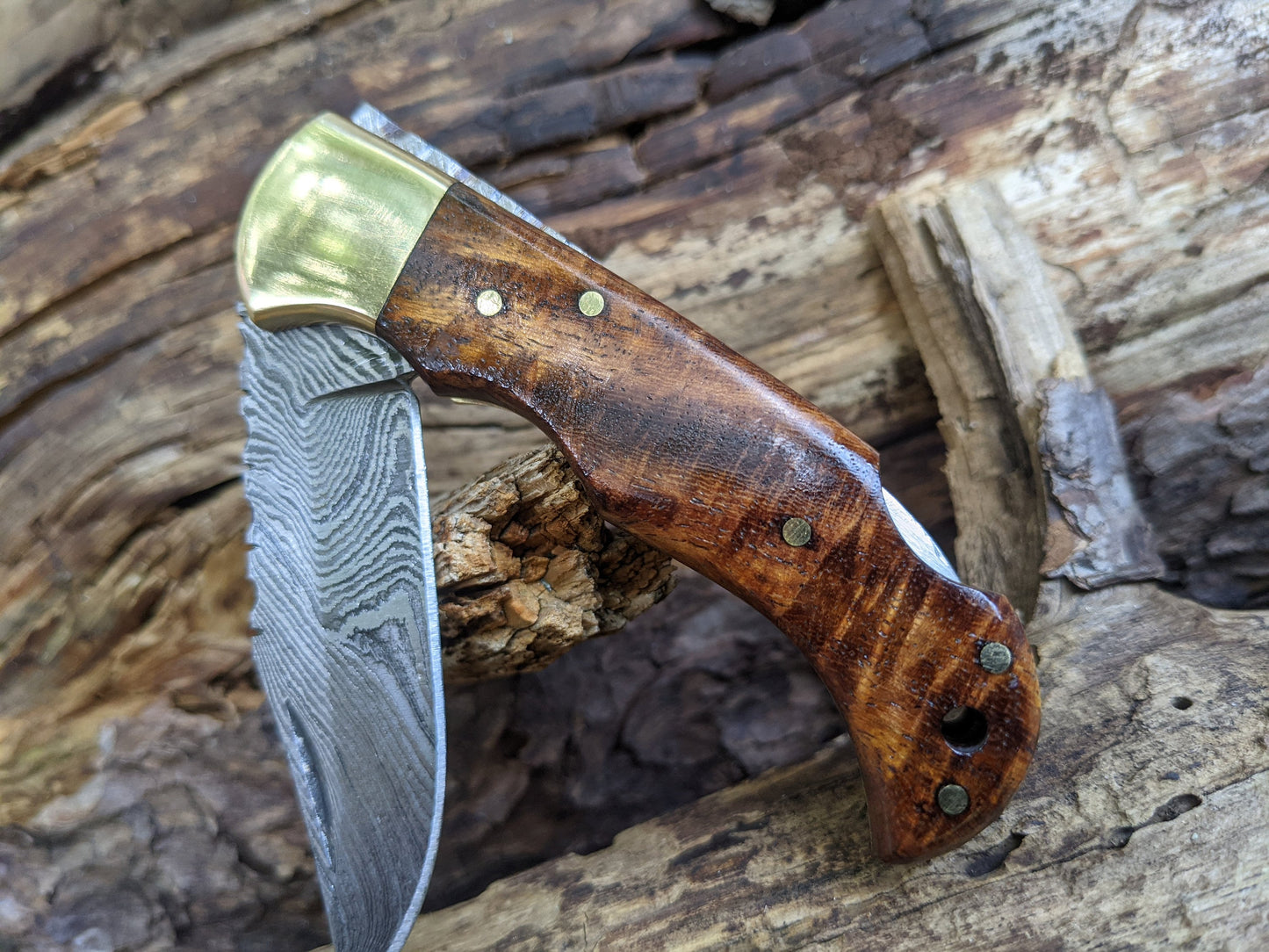 Damascus Folding Pocket Knife, Rose Wood Handle Knives, Groomsmen Anniversary Wedding Birthday Gift, Handmade Personalized Gift for Him NRW4