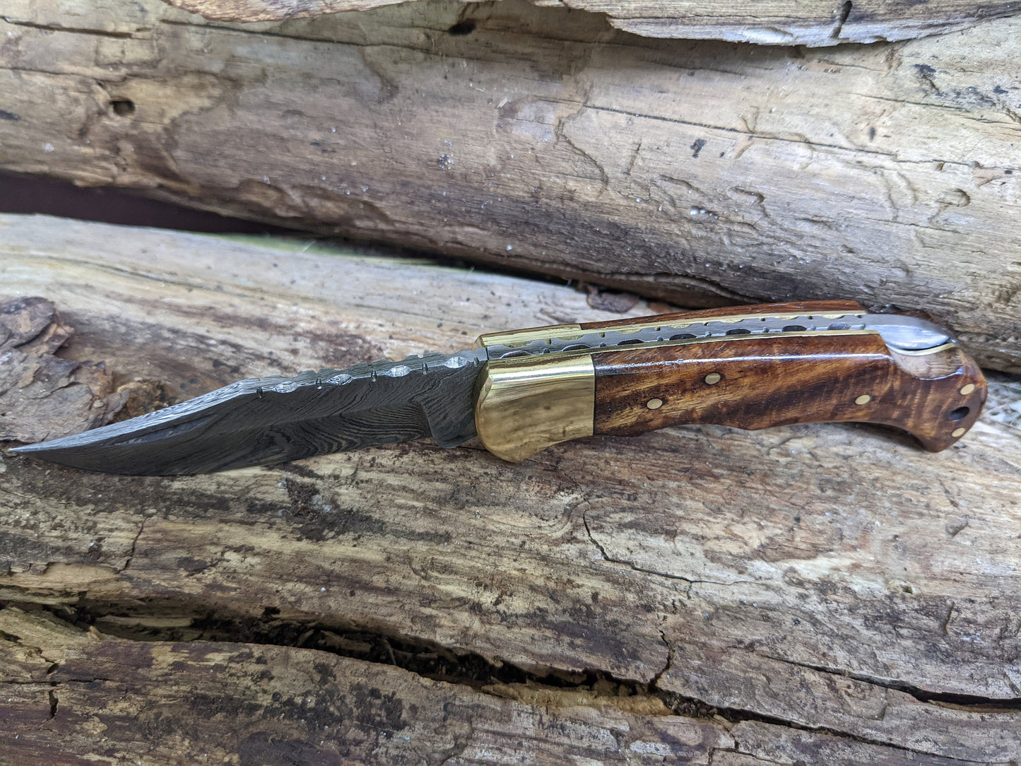 Damascus Folding Pocket Knife, Rose Wood Handle Knives, Groomsmen Anniversary Wedding Birthday Gift, Handmade Personalized Gift for Him NRW4