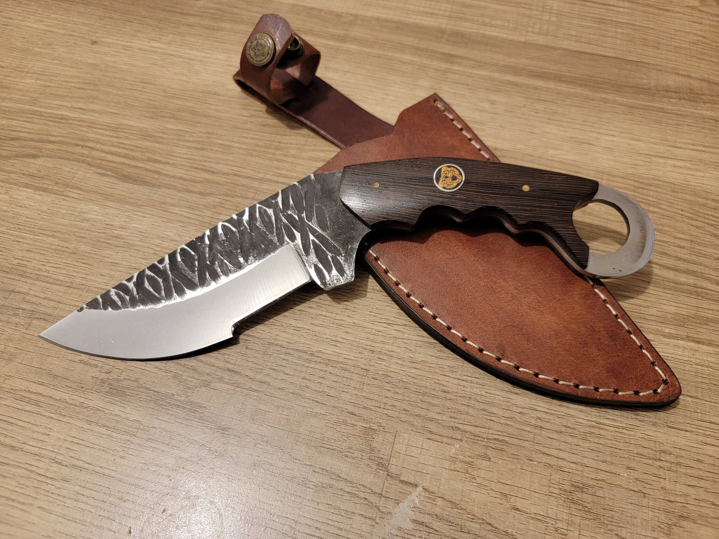 Custom Engraved Karambit | Hunting Knife | Wenge Wood Hammered Knife | Groomsman Gift | Outdoors Camping Knife | Father's Day Gift | NR04-3