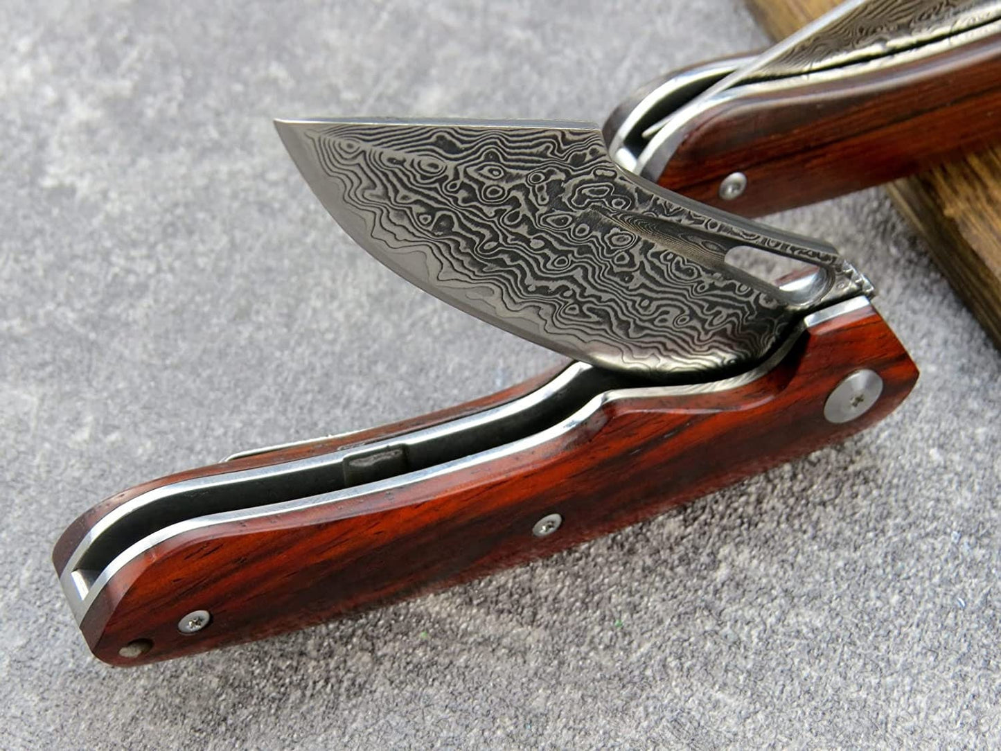 Engraved VG10 Damascus Folding Knife | Personalized Pocket Knife | Rose Wood Handle Knife | Wedding Husband Anniversary Father Gift VP13