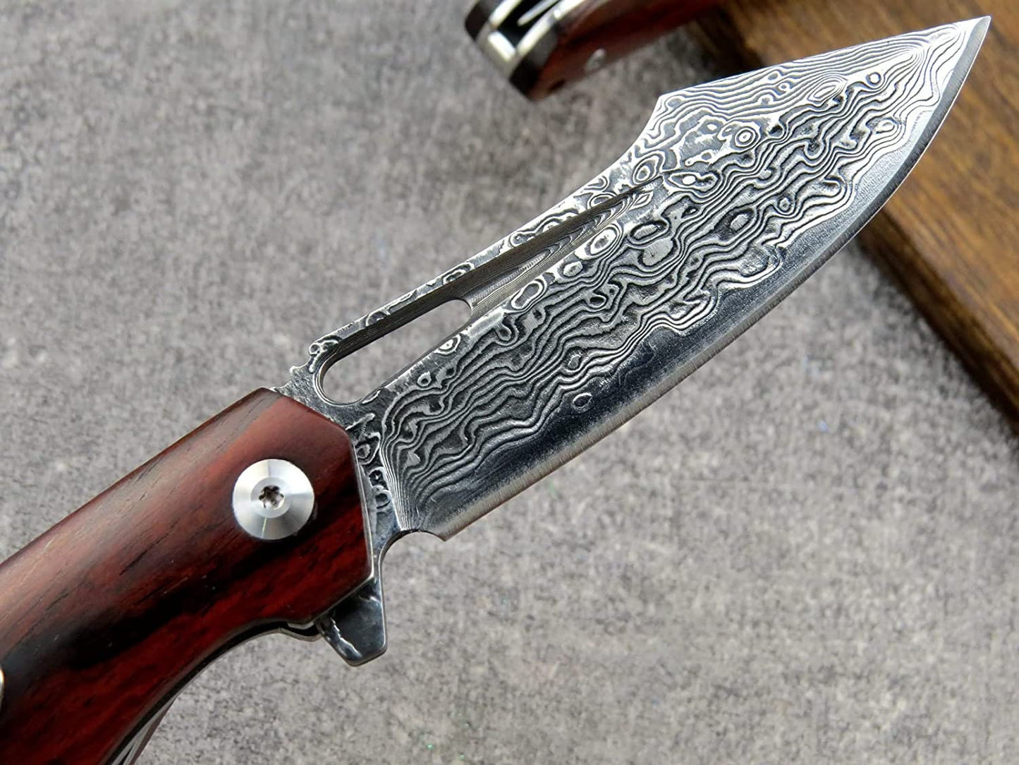 Engraved VG10 Damascus Folding Knife | Personalized Pocket Knife | Rose Wood Handle Knife | Wedding Husband Anniversary Father Gift VP13
