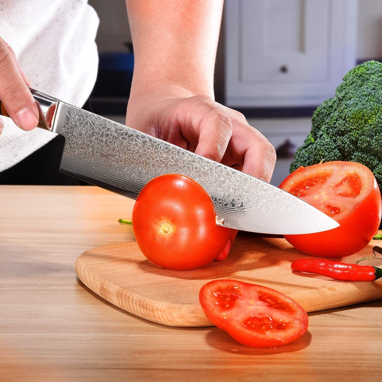 8" Personalized Chef Knife Damascus Blade Kitchen Culinary Utility Knives Professional Home Goods Cutlery Wedding Gift Anniversary VC11