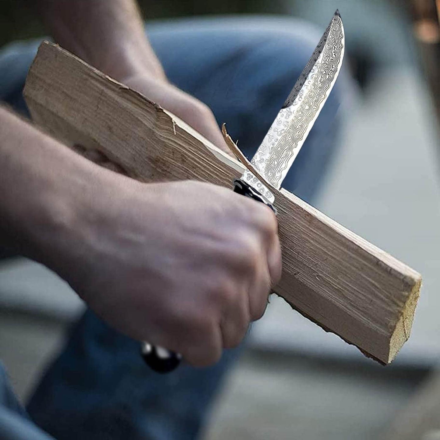 Engraved VG10 Damascus Hunting Knife, Ebony Wood Handle, Personalized Fixed Blade Knife, Personal Engraving Gift Custom Father Dad VE04