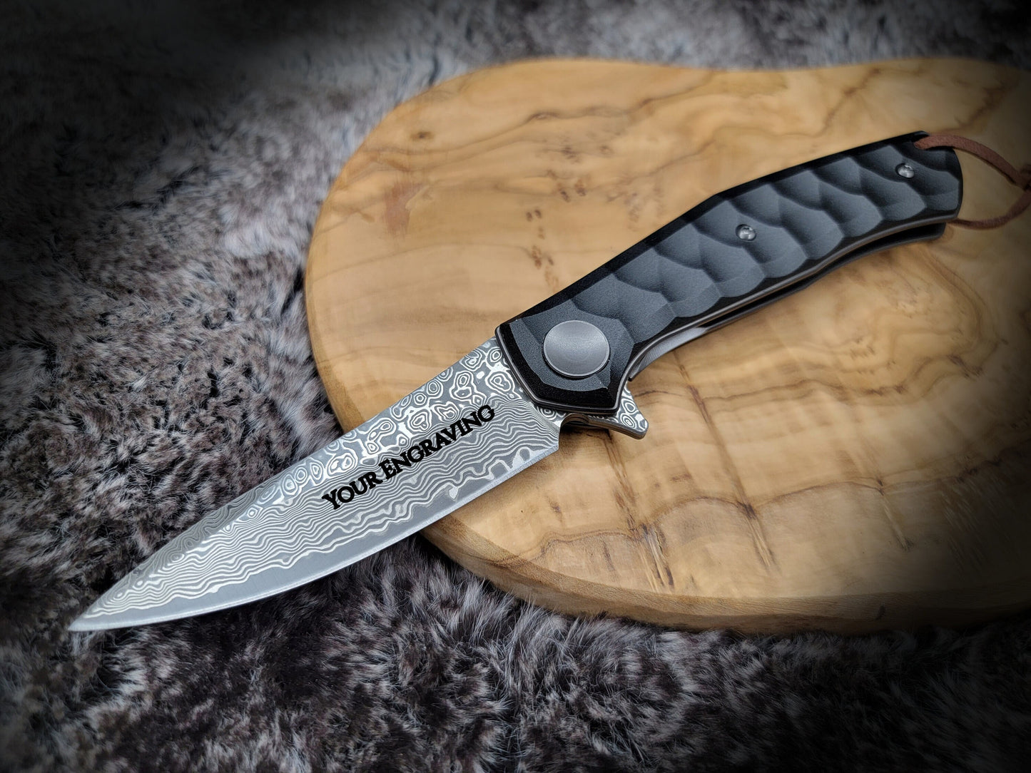Personalized Pocket Knife Gift For Him, Engraved Wedding Groomsmen Folding Knives, Damascus Knife Engraving, Anniversary Husband Gift VP105