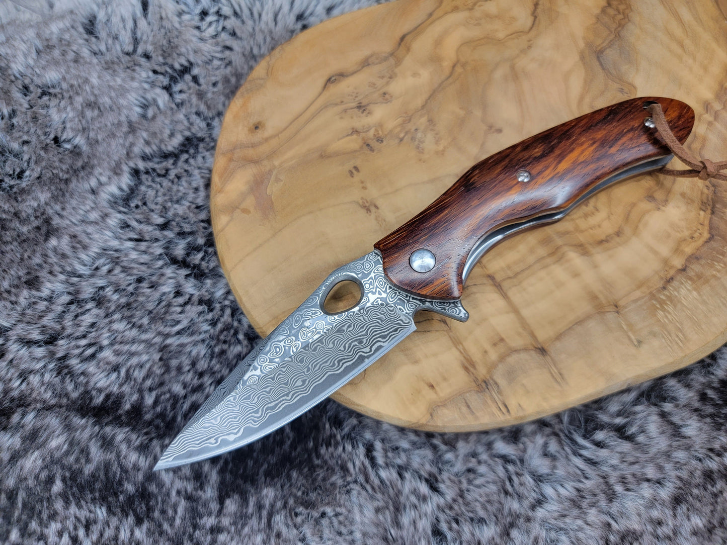 Personalized Damascus Pocket Knife Gift For Him Engraved Folding Rose Wood Handle Engraving Husband Anniversary Gifts VG10 | VP114