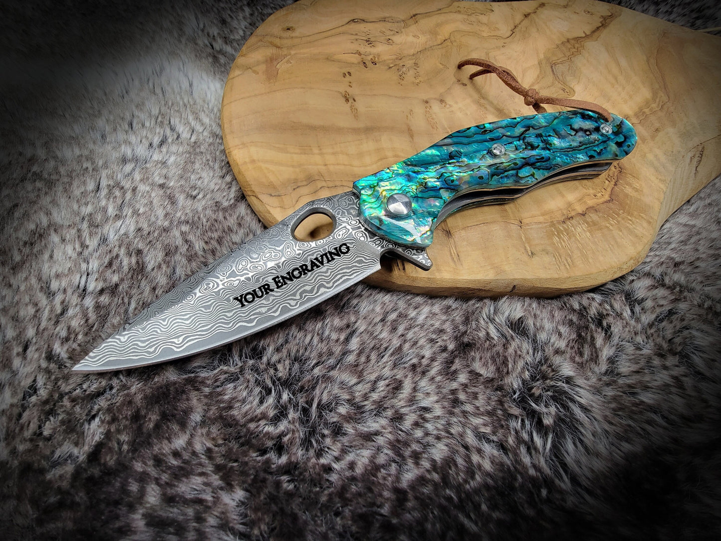Abalone Damascus Folding Knife, Engraved VG10 Pocket Knife Gift, Personalized Knives Groomsmen Gifts, Wedding Anniversary Husband | VP104