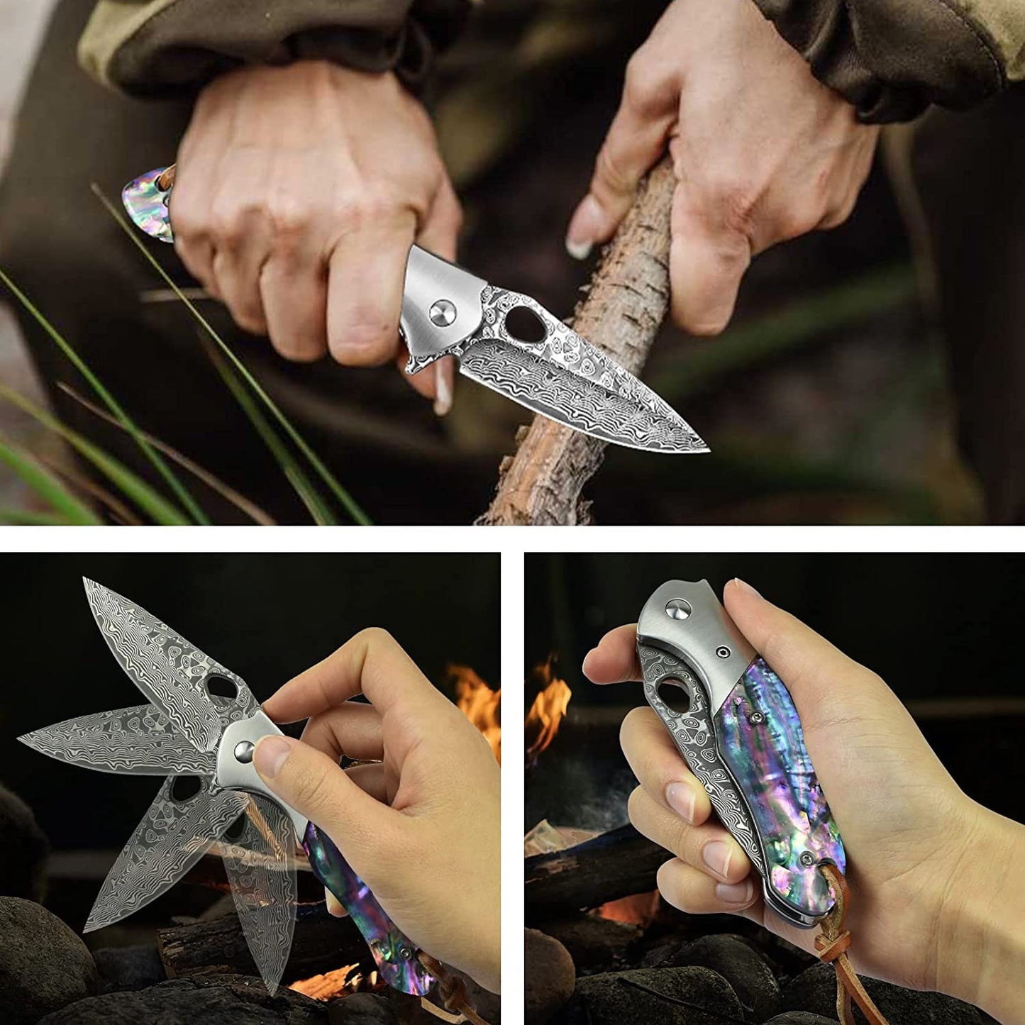Abalone Handle 7.28" Damascus Folding Knife