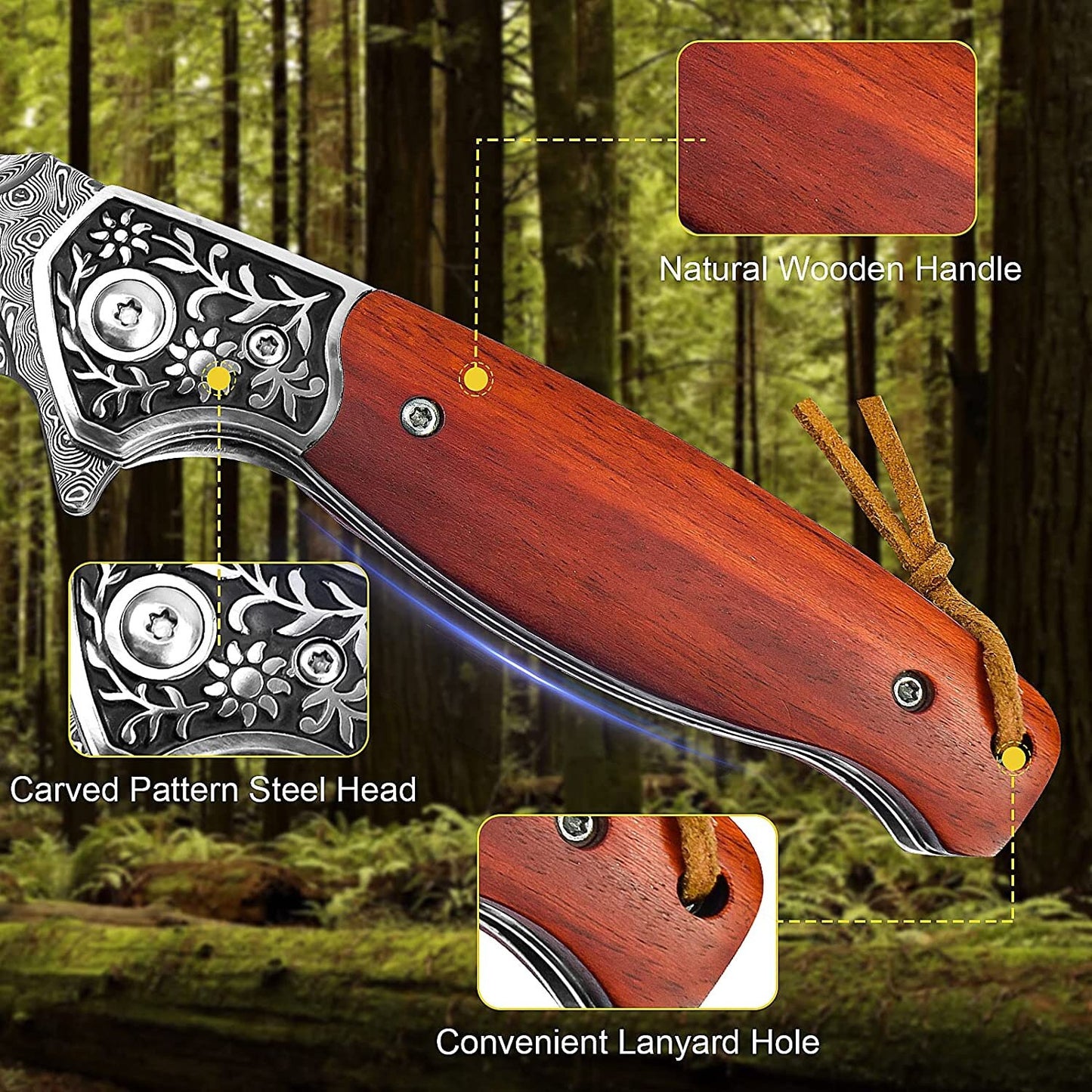 Engraved Damascus Pocket Knife, VG10 Personalized Folding Knife, Rose Wood Handle, Engraving Knives Wedding Groomsmen Dad Gift | VP112