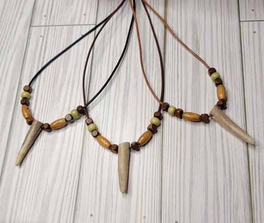Authentic Buck Antler Necklace - Handmade Rustic Viking Artisan Crafted, Native Tribal Style Custom Jewelry, Leather or Chain Option | CM01