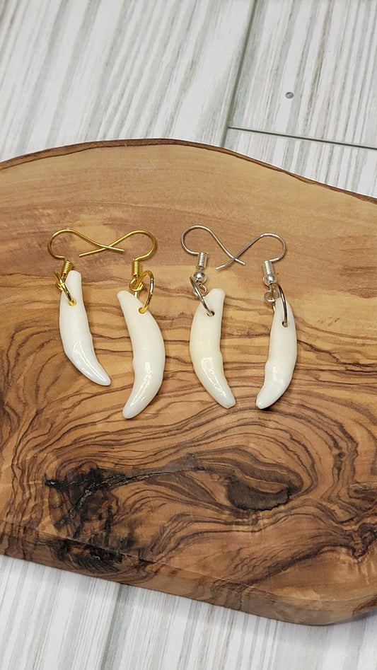 Authentic Coyote Tooth Earrings - Handmade Boho Chic Jewelry, Artisan Crafted Rustic Viking, Native Style Earpieces, Unique Accessories WCE