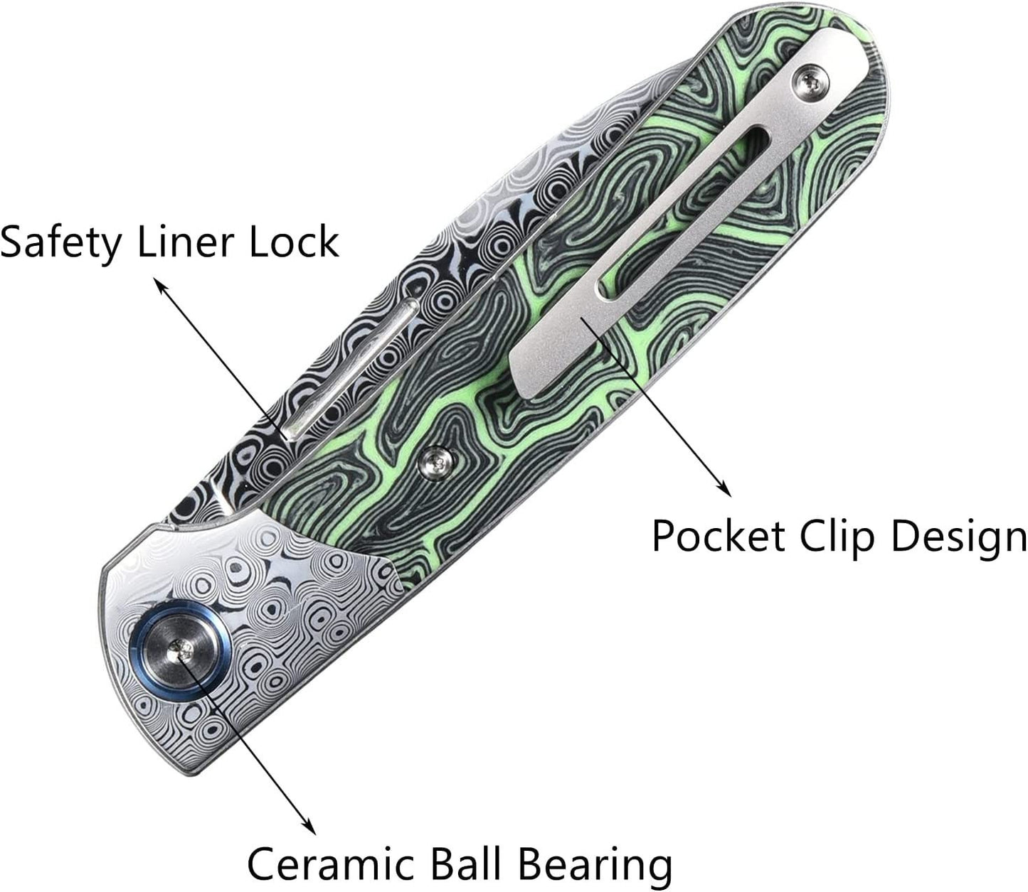 Engraved VG10 Damascus Pocket Knife Personalized Folding Green G10 Handle Knife Wedding Groomsmen Father Husband Boyfriend Gift VP41