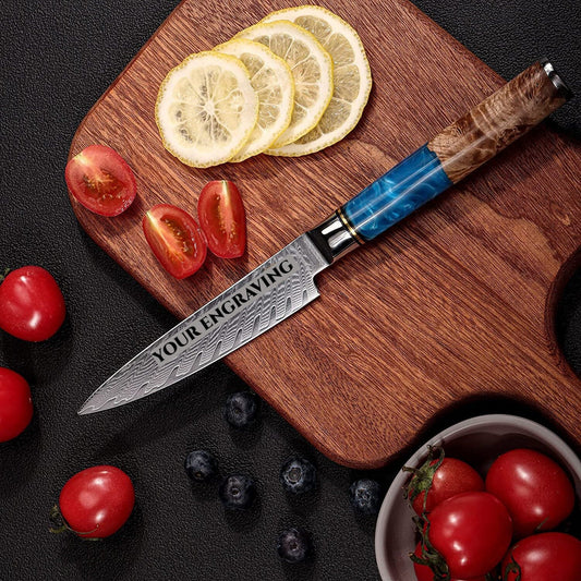 Personalized 5" Kitchen Knife Engraved VG10 Damascus Professional Culinary Chef Knives Gifts for Him Her Cooking Cutlery Home Goods | VP89