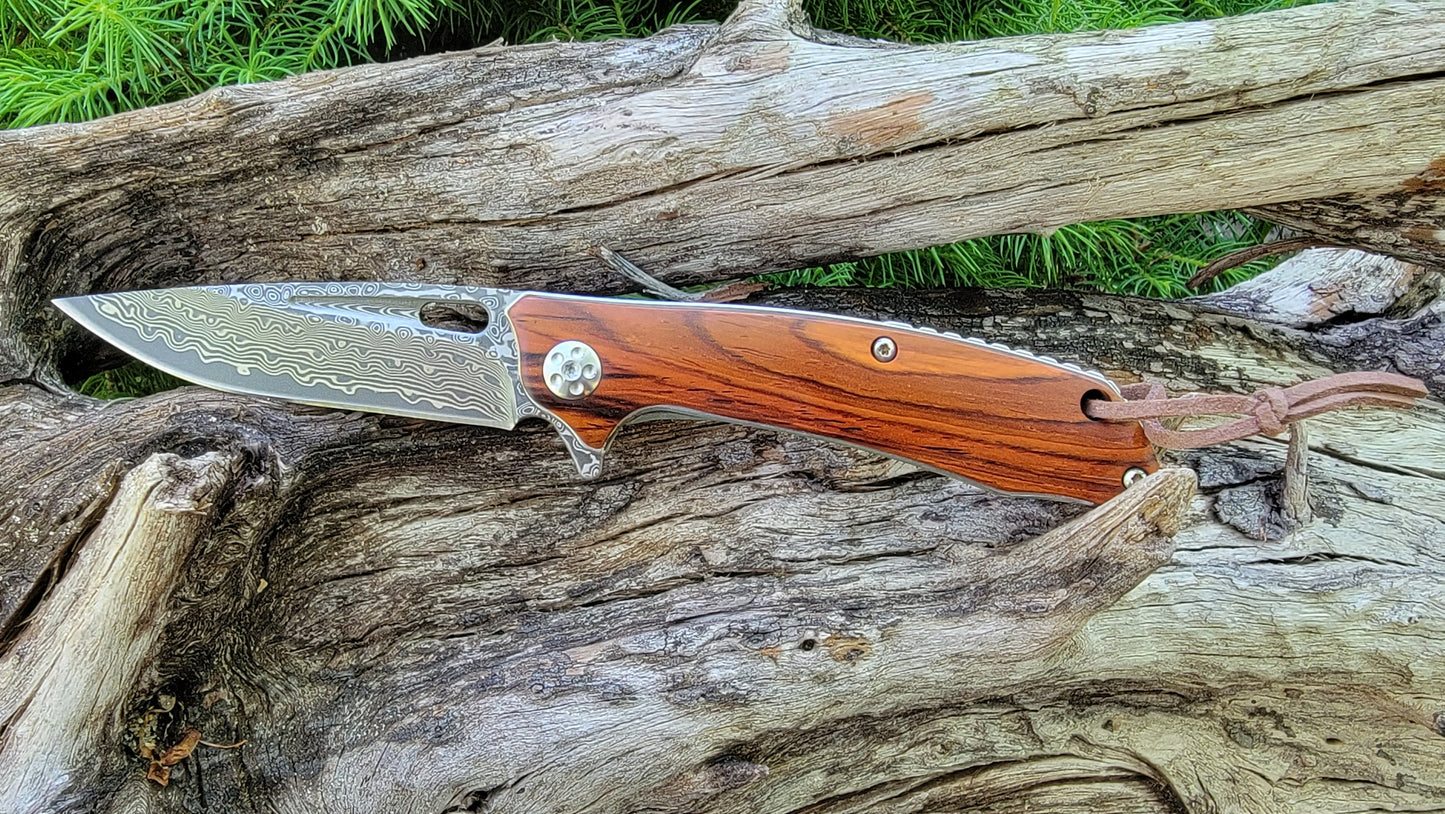 Rosewood Handle Damascus 7.08" Pocket Knife