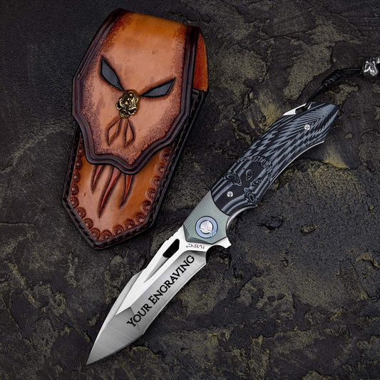 Personalized Pocket Folding Knife | Engraved D2 Steel Blade | Knife Engraving Gift For Him | Dad Groomsmen Wedding Anniversary Gift | NR01