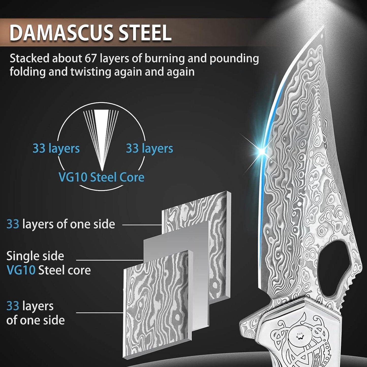 Engraved Damascus Pocket Knife, Personalized Folding Knife, Sandalwood Handle Knife, Wedding Anniversary Father Husband Dad Gift | NR31