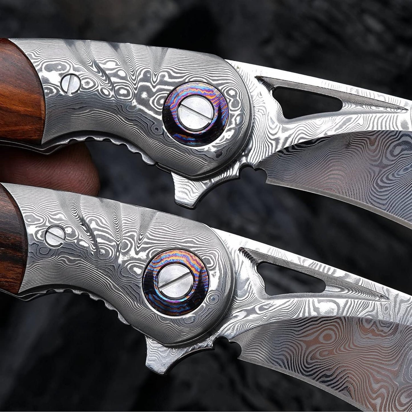 Engraved Damascus Pocket Knife | VG10 Personalized Folding Knife | Desert Ironwood Handle | Wedding Husband Anniversary Father Gift | NR39