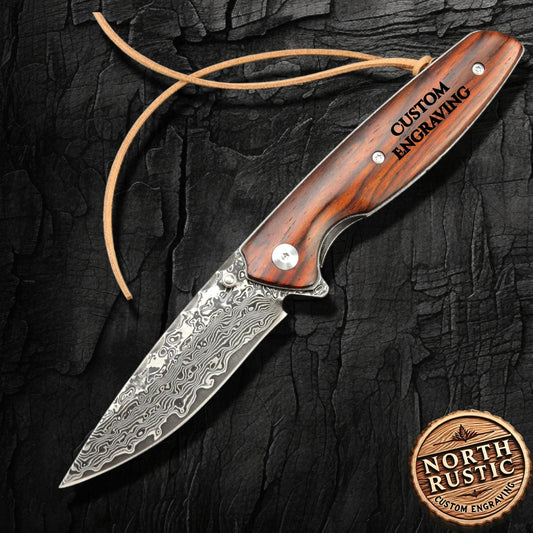 Personalized Gift For Him Pocket Knife, Engraved Damascus Folding Knives, Groomsmen Wedding Engraving Holiday Birthday Father Gifts VP25