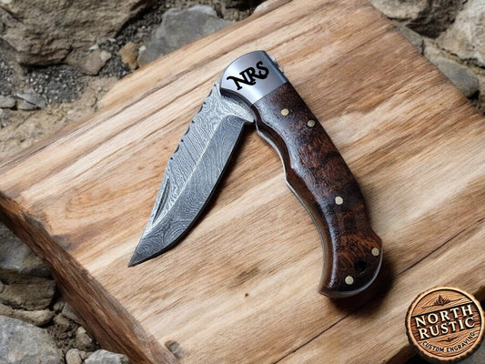 Rose Wood Handle 6.5" Damascus Folding Knife