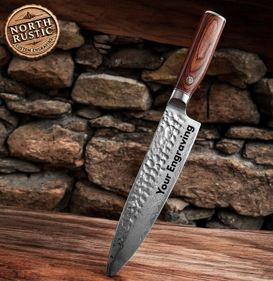Chef Knife 8" Damascus Kitchen Knife Rose Wood Handle Culinary Personalized Utility Professional Knives Premium Quality VC17