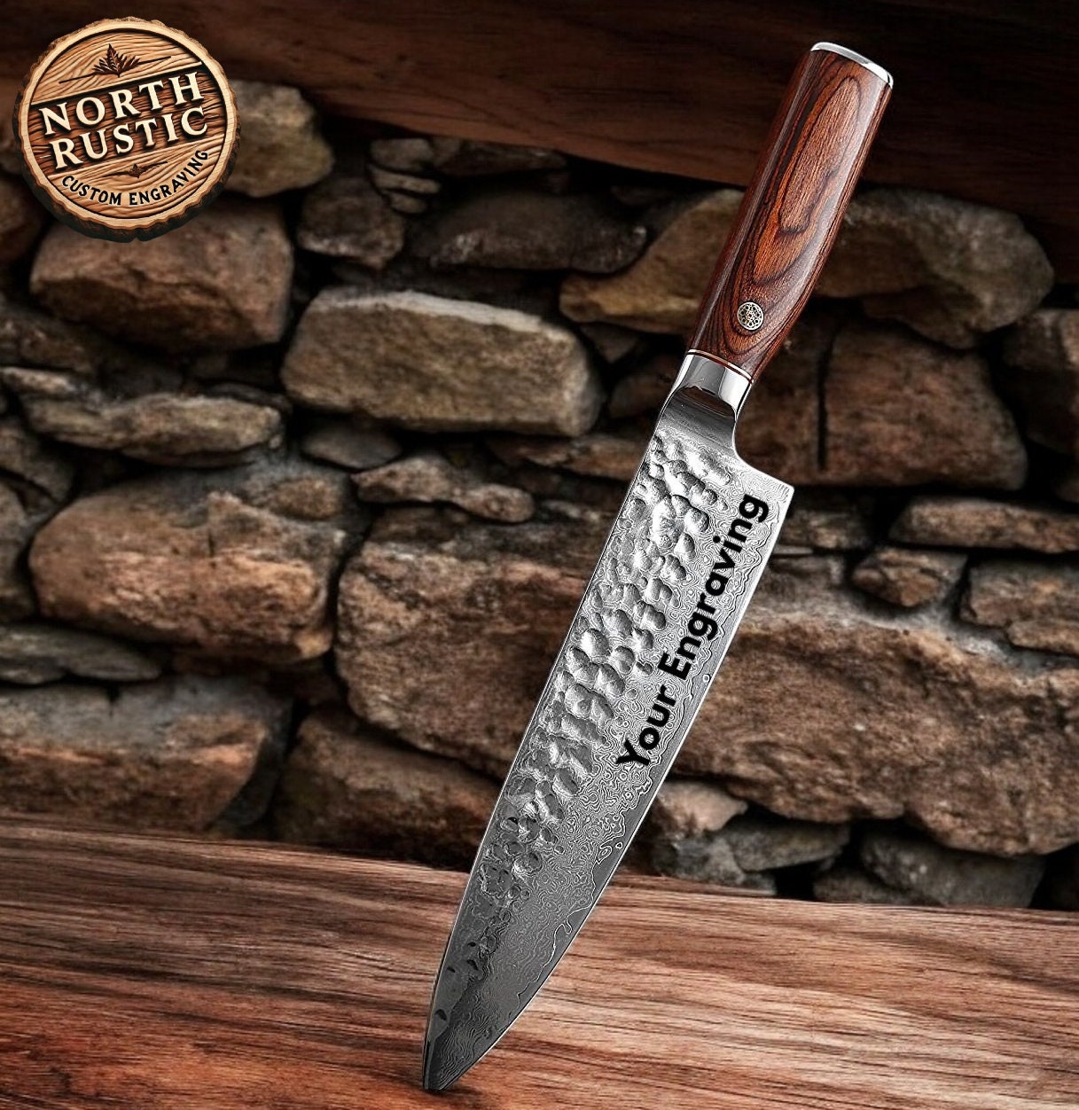 Damascus Chef Knife 8" - Rosewood Handle