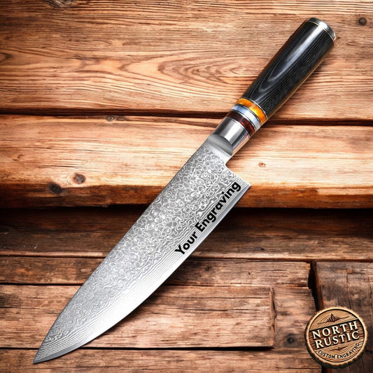 8" Personalized Chef Knife Damascus Blade Kitchen Culinary Utility Knives Professional Home Goods Cutlery Wedding Gift Anniversary VC11