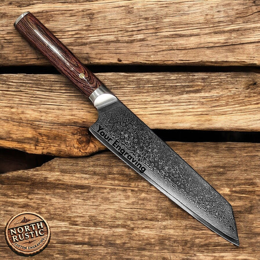 Engraved 8" Kitchen Knife Walnut Wood Handle Personalized Culinary Chef Knives Gifts for Him Her Anniversary Gift Cooking Cutlery VC20