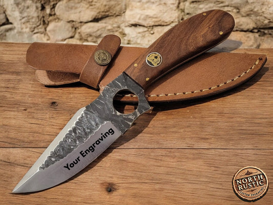 Custom Engraved Knife | Rose Wood Hunting Knife | Hammered Knife | Groomsman Gift | Outdoors Camping Knife | Father's Day Gift | NR05-5