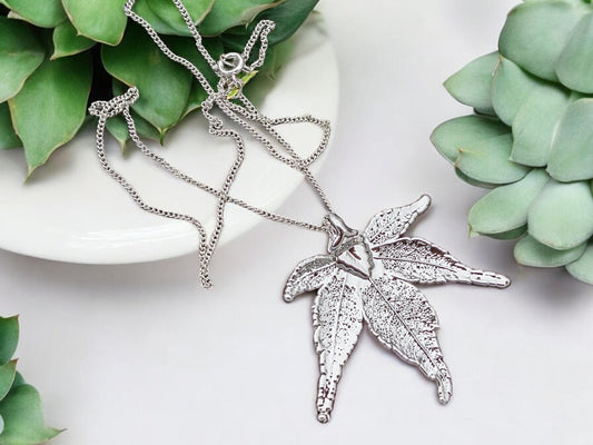 Real Leaf Silver Necklace | Real Dipped Japanese Maple Leaf | Bridesmaids Wedding Gift | Mother Wife Anniversary | Real Leaf Jewelry | LJ09