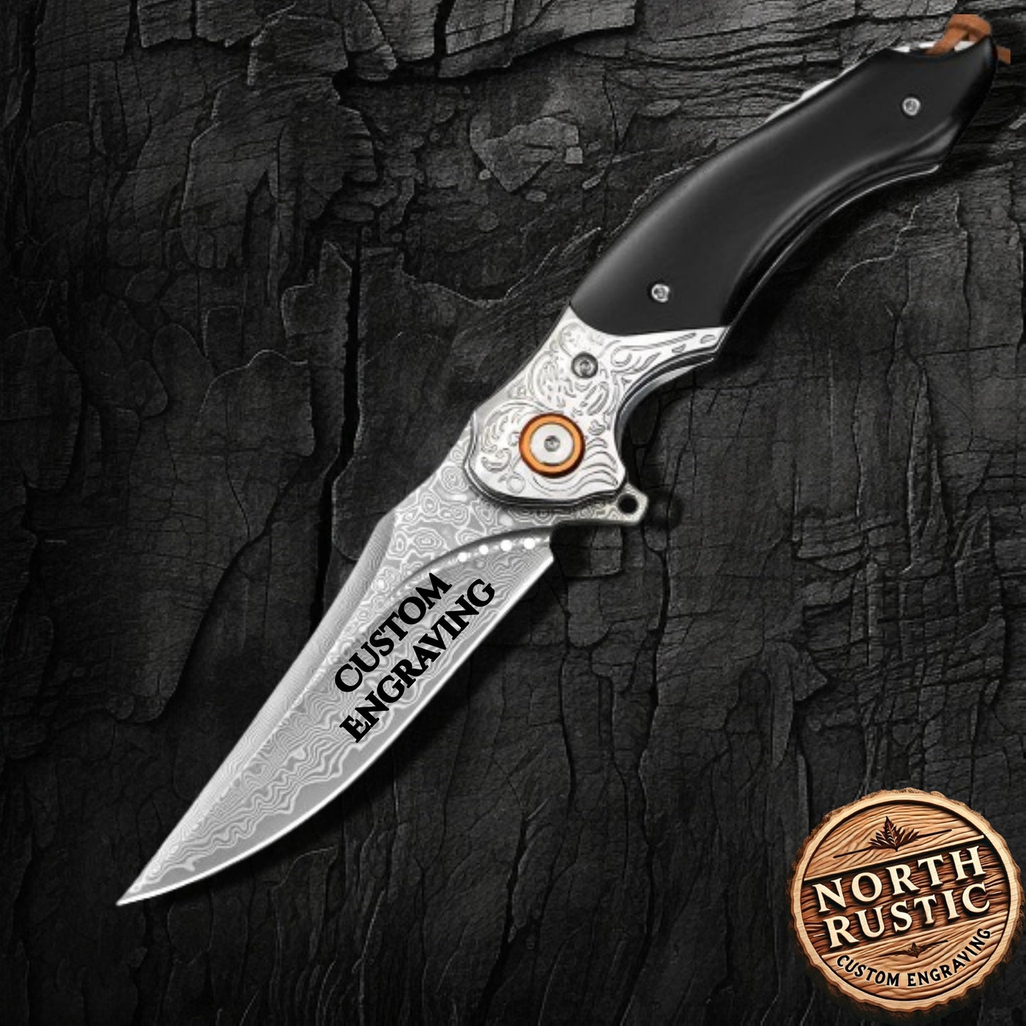 Ebony Sandal Wood Handle 7.8" Damascus Folding Knife