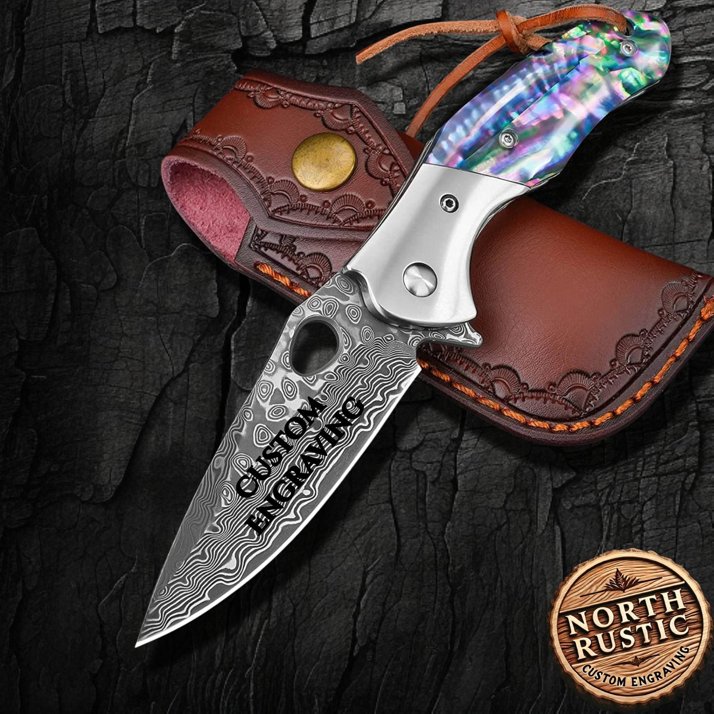 Abalone Handle 7.28" Damascus Folding Knife