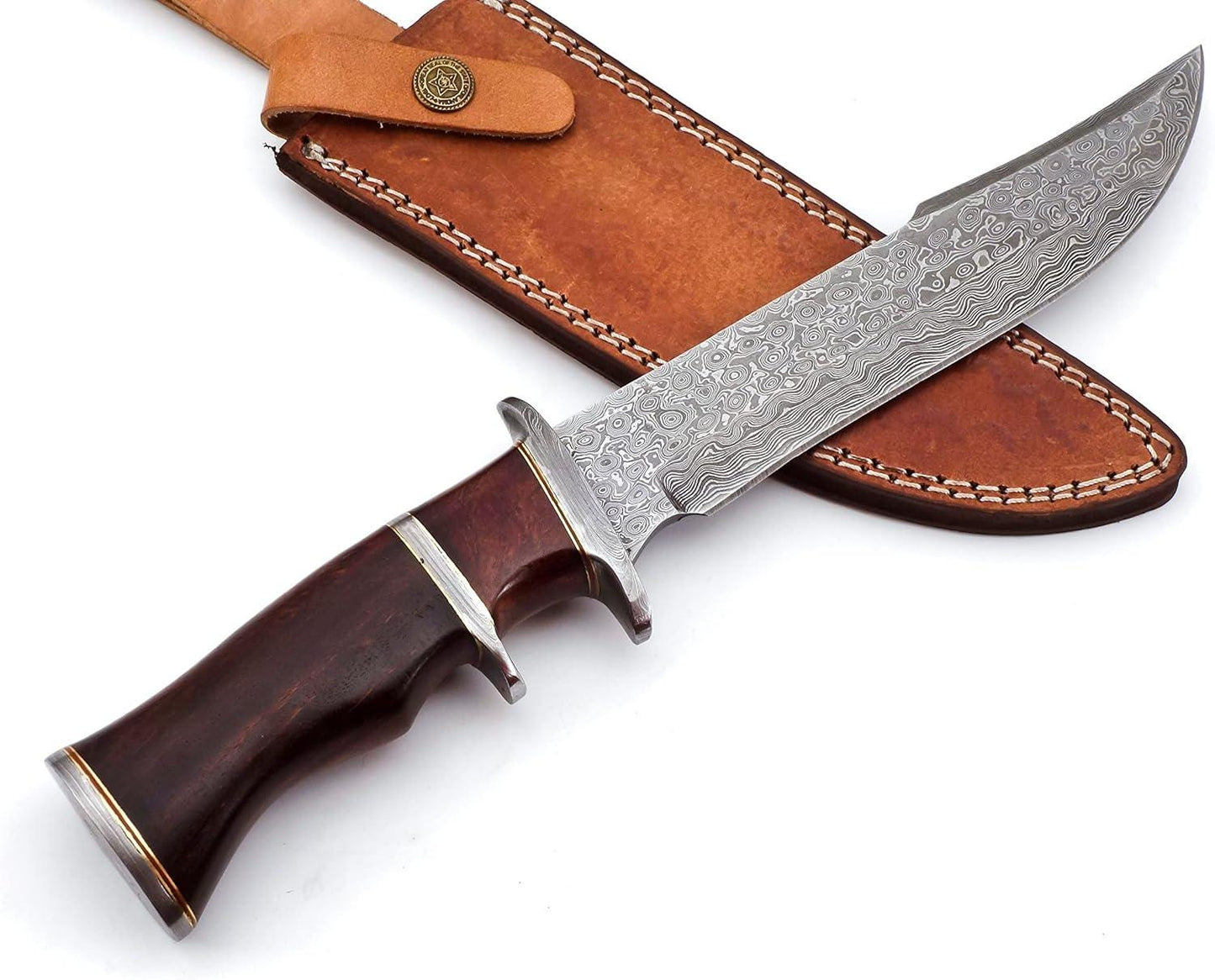 Engraved Fixed Blade Knife, Personalized Damascus Hunting Knife, Rose Wood Handle, Personal Engraving Gift Customized Father Gift For Dad