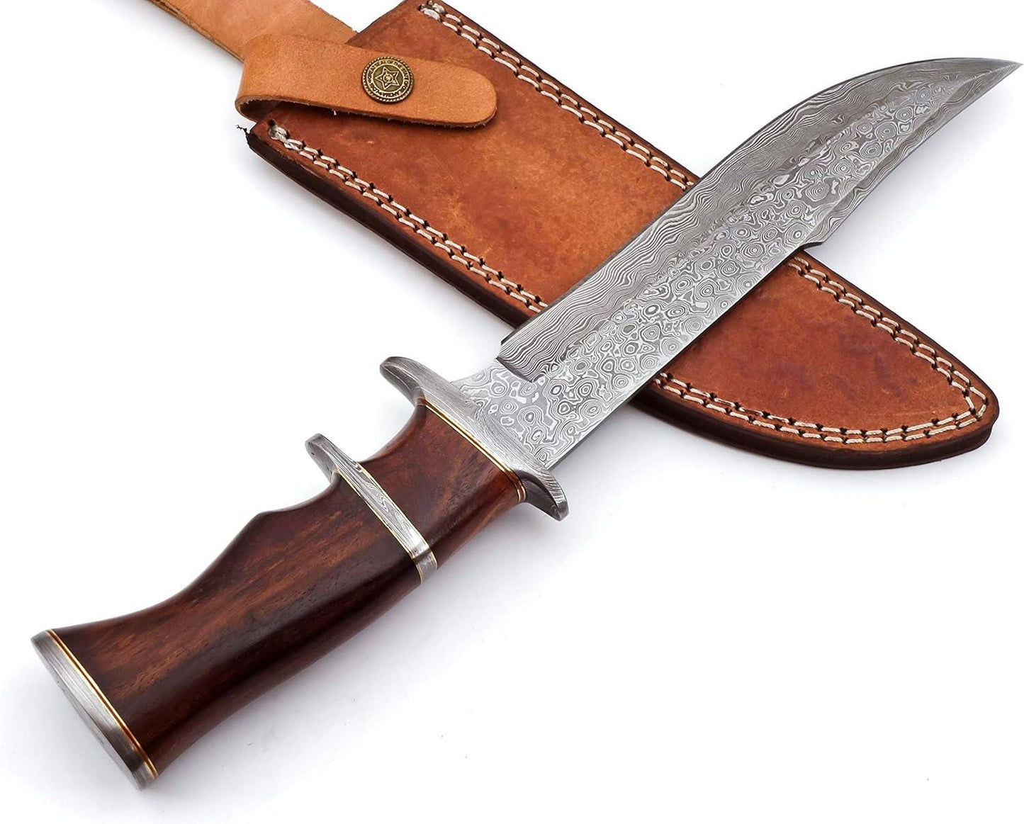 Engraved Fixed Blade Knife, Personalized Damascus Hunting Knife, Rose Wood Handle, Personal Engraving Gift Customized Father Gift For Dad