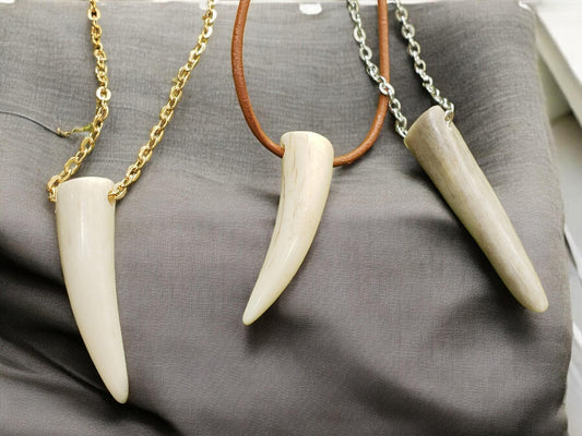 Authentic Buck Antler Necklace - Handmade Rustic Viking Artisan Crafted, Native Tribal Style Custom Jewelry, Leather or Chain Options | ATN