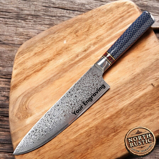 Engraved 8" VG10 Damascus Chef Knife Kitchen Culinary Personalized Knives Professional Premium Quality Home Goods Gift Utility VC13