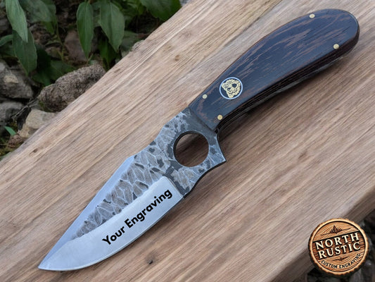Custom Engraved Knife | Wenge Wood Hunting Knife | Hammered Knife | Groomsman Gift | Outdoors Camping Knife | Father's Day Gift | NR05-2