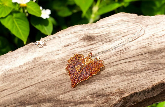 Real Leaf Iridescent Copper Necklace | Real Dipped Cottonwood Leaf | Bridesmaid Wedding Gift | Mother Wife Anniversary | Leaf Jewelry | CCN